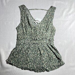 NWT Women's Olive Green Leopard Printed Maurices Peplum Tank Top Size Medium